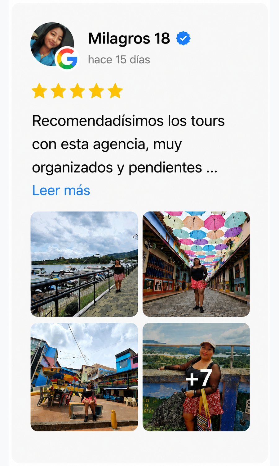 Reseña de Google de Milagros sobre tours con StartFly