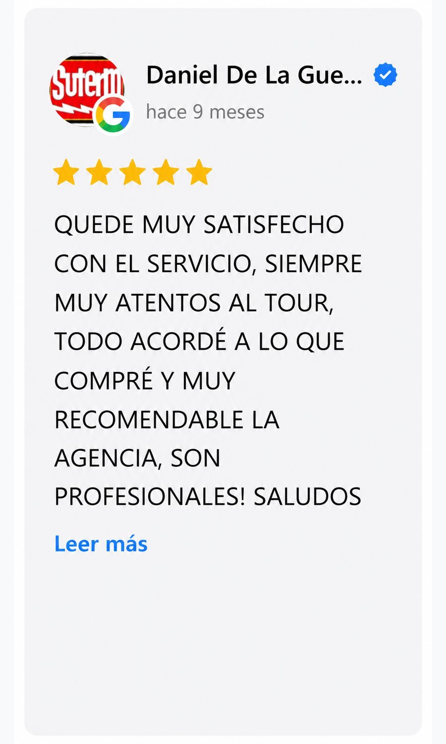 Reseña de Google de Daniel De La Guerra sobre StartFly